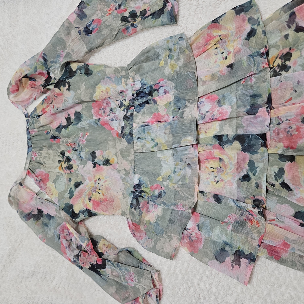 Floral Kids Dress in Pink and Gray